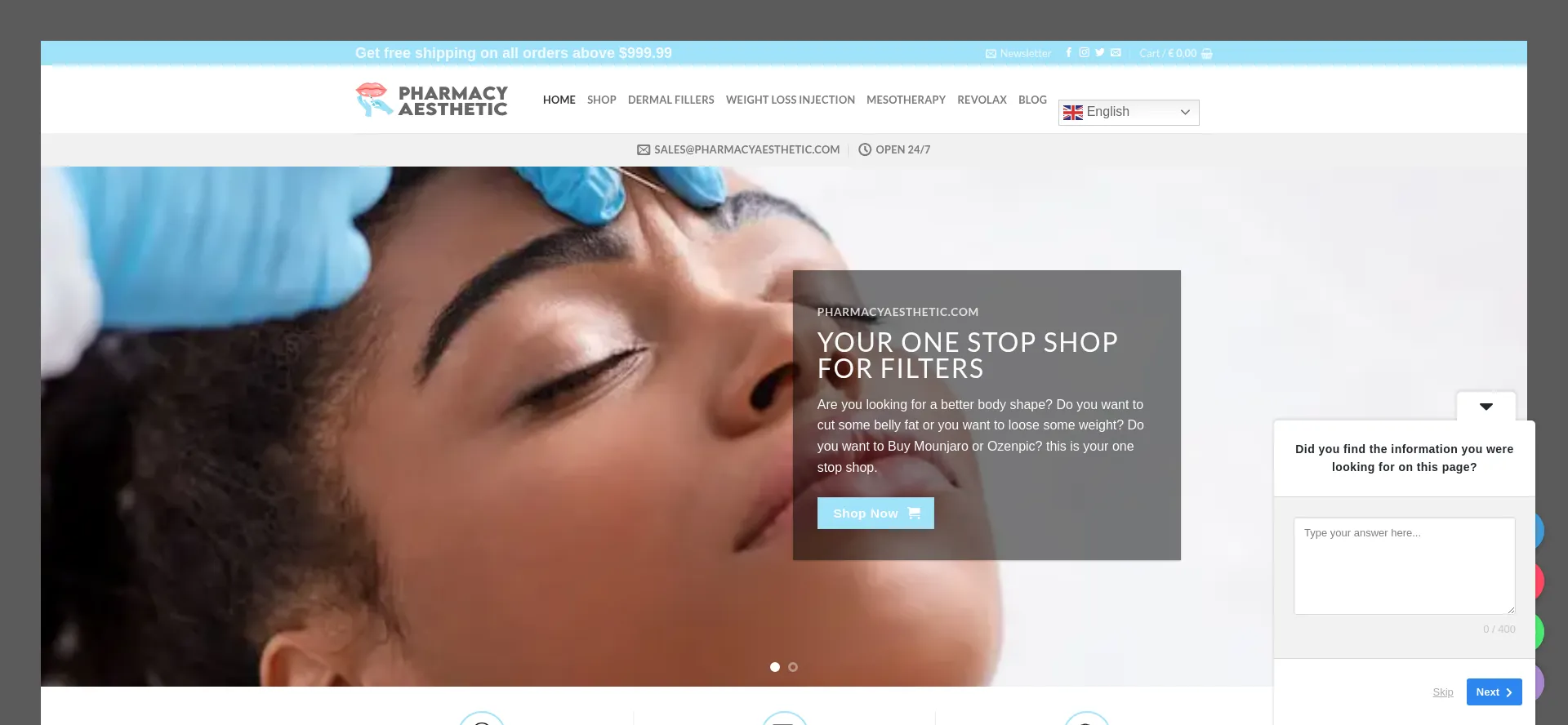 Website screenshot of Pharmacyaesthetic.com