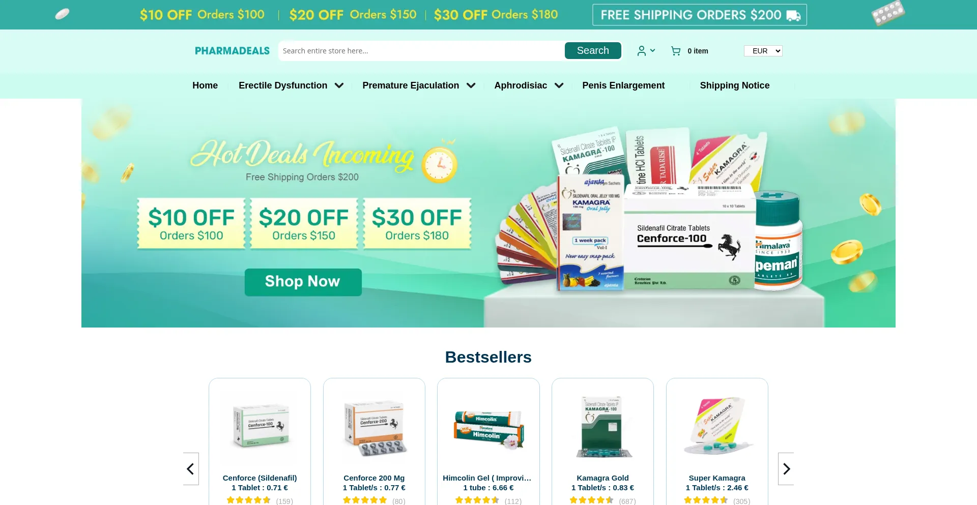 Website screenshot of Pharmadeals.shop