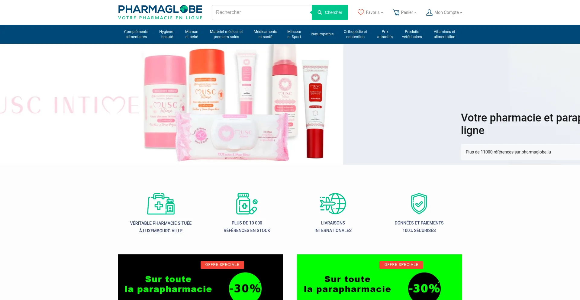 Website screenshot of Pharmaglobe.lu