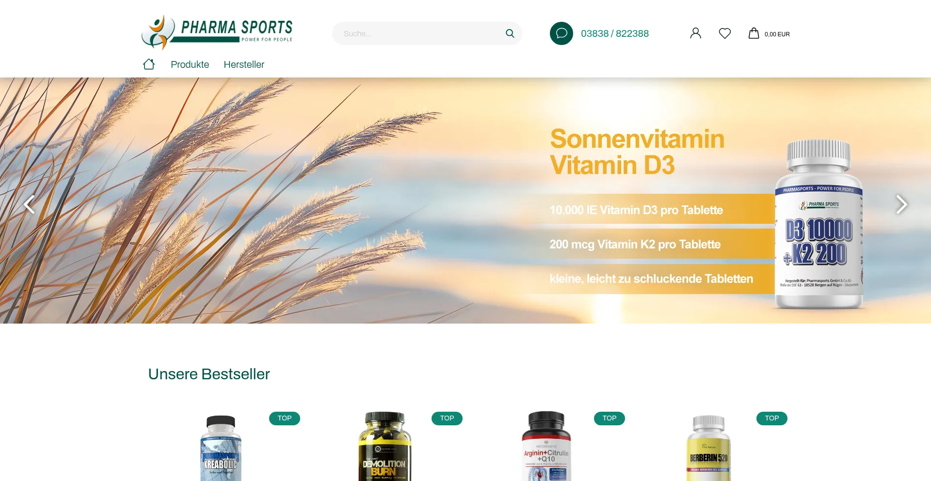 Website screenshot of Pharmasports.de