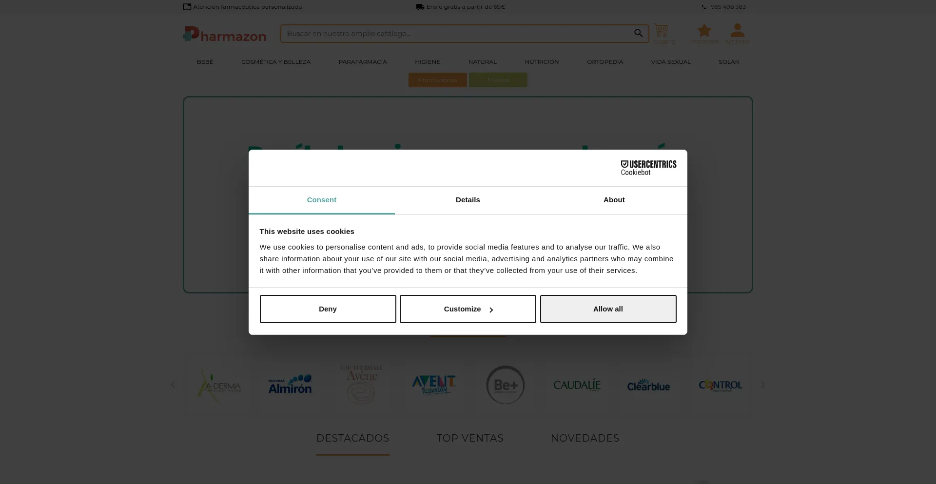 Website screenshot of Pharmazon.es