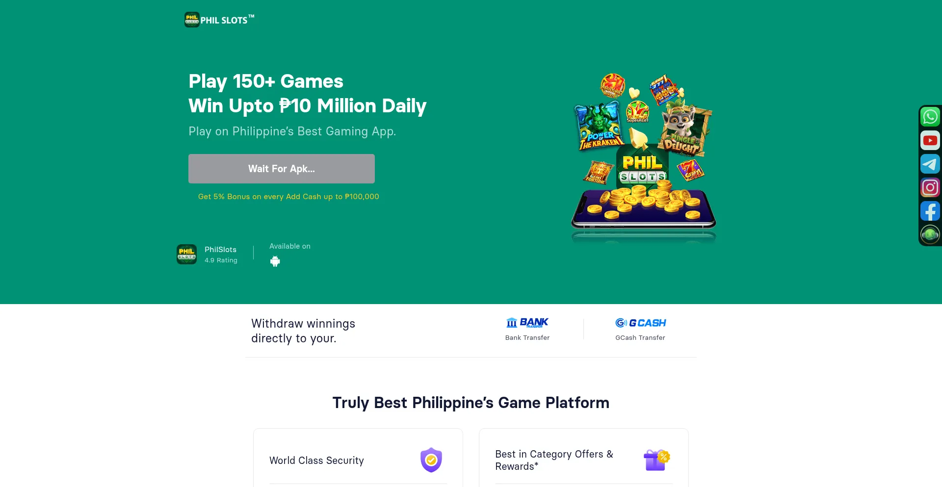 Website screenshot of Philslots.com