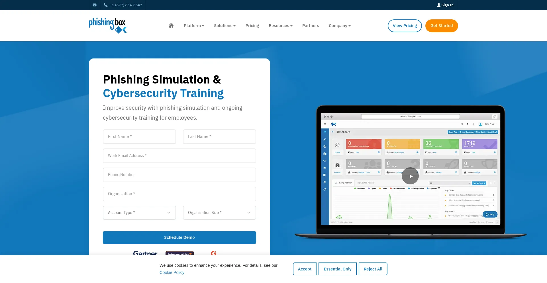 Website screenshot of Phishingbox.com