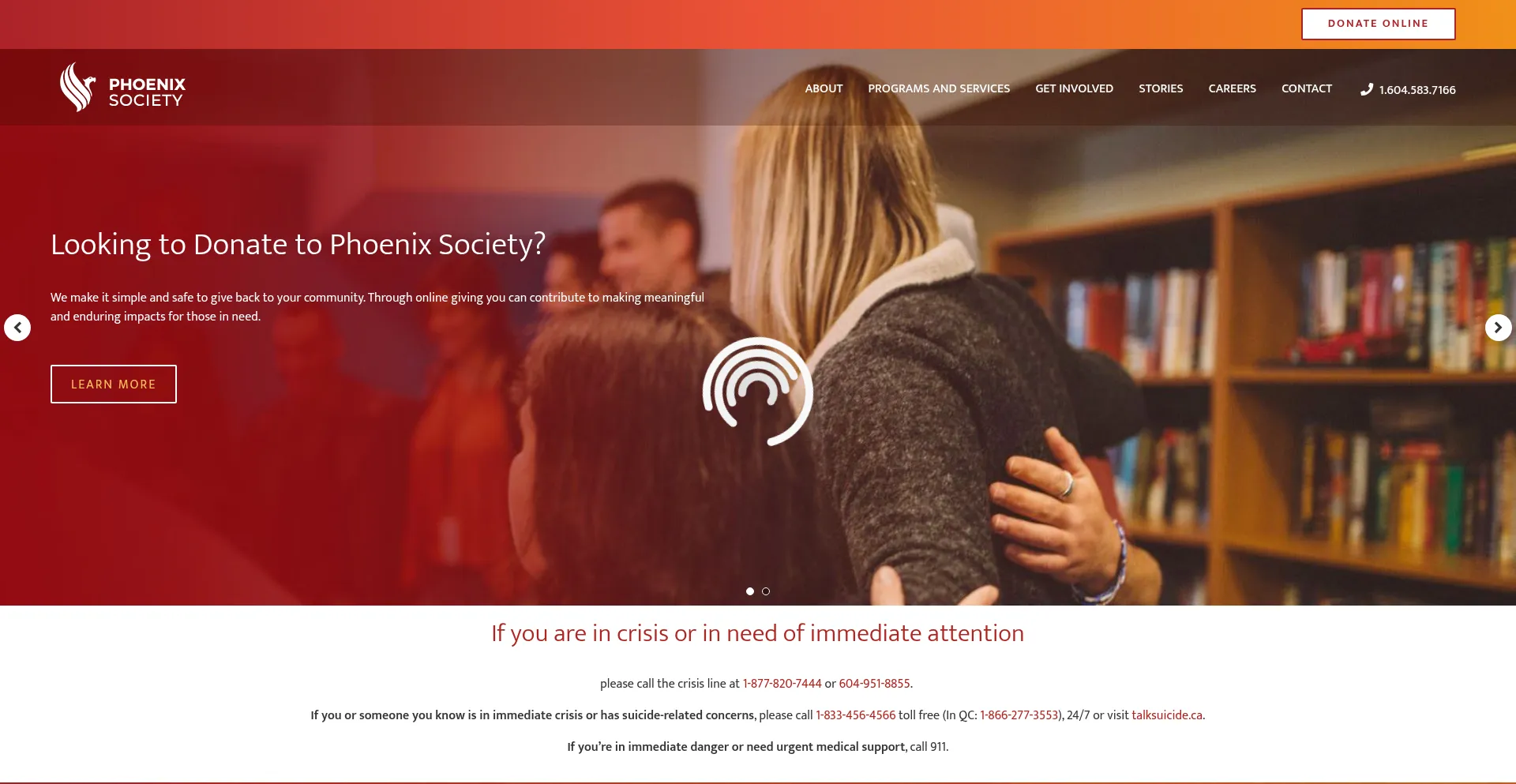 Website screenshot of Phoenixsociety.com