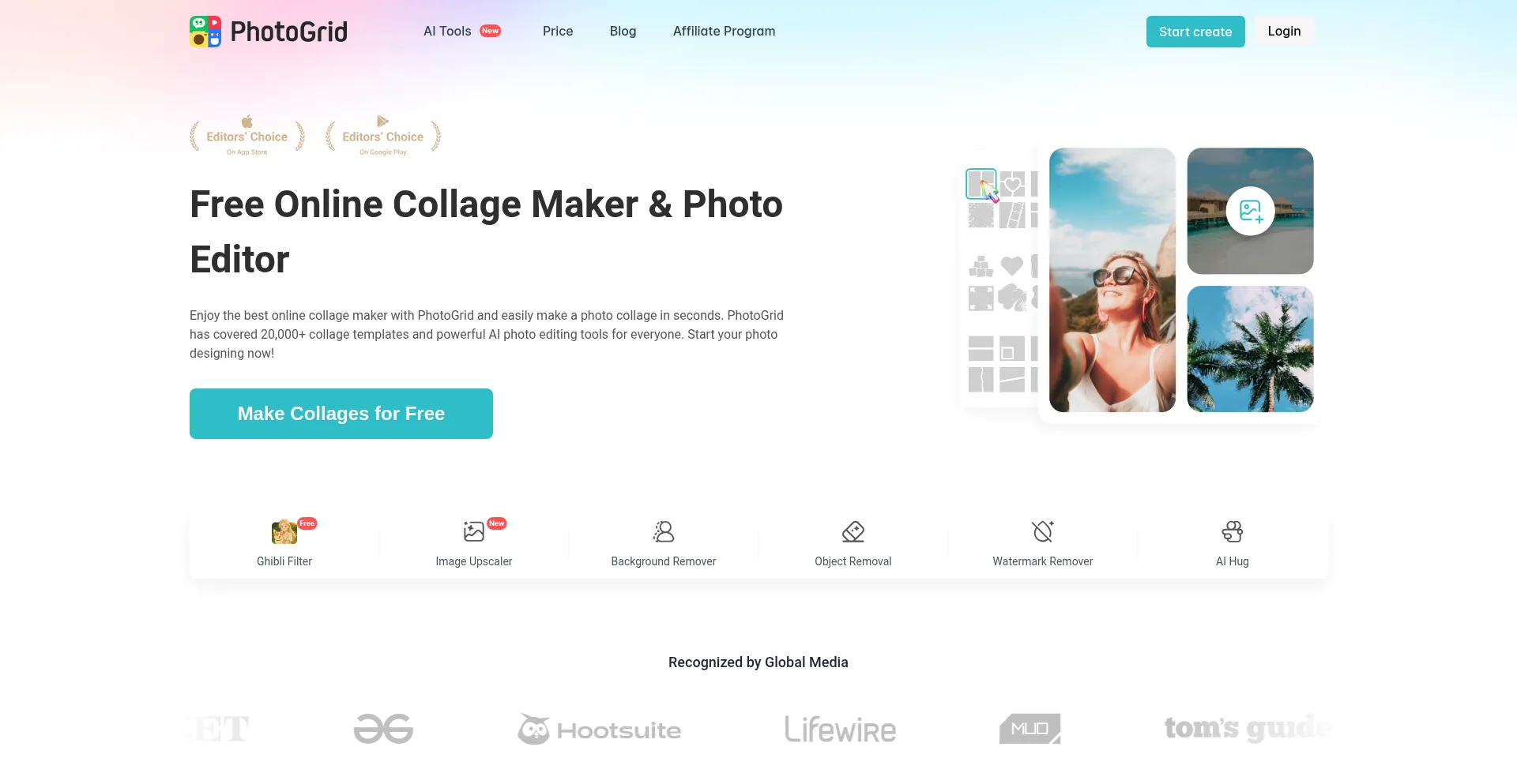 Website screenshot of Photogrid.app