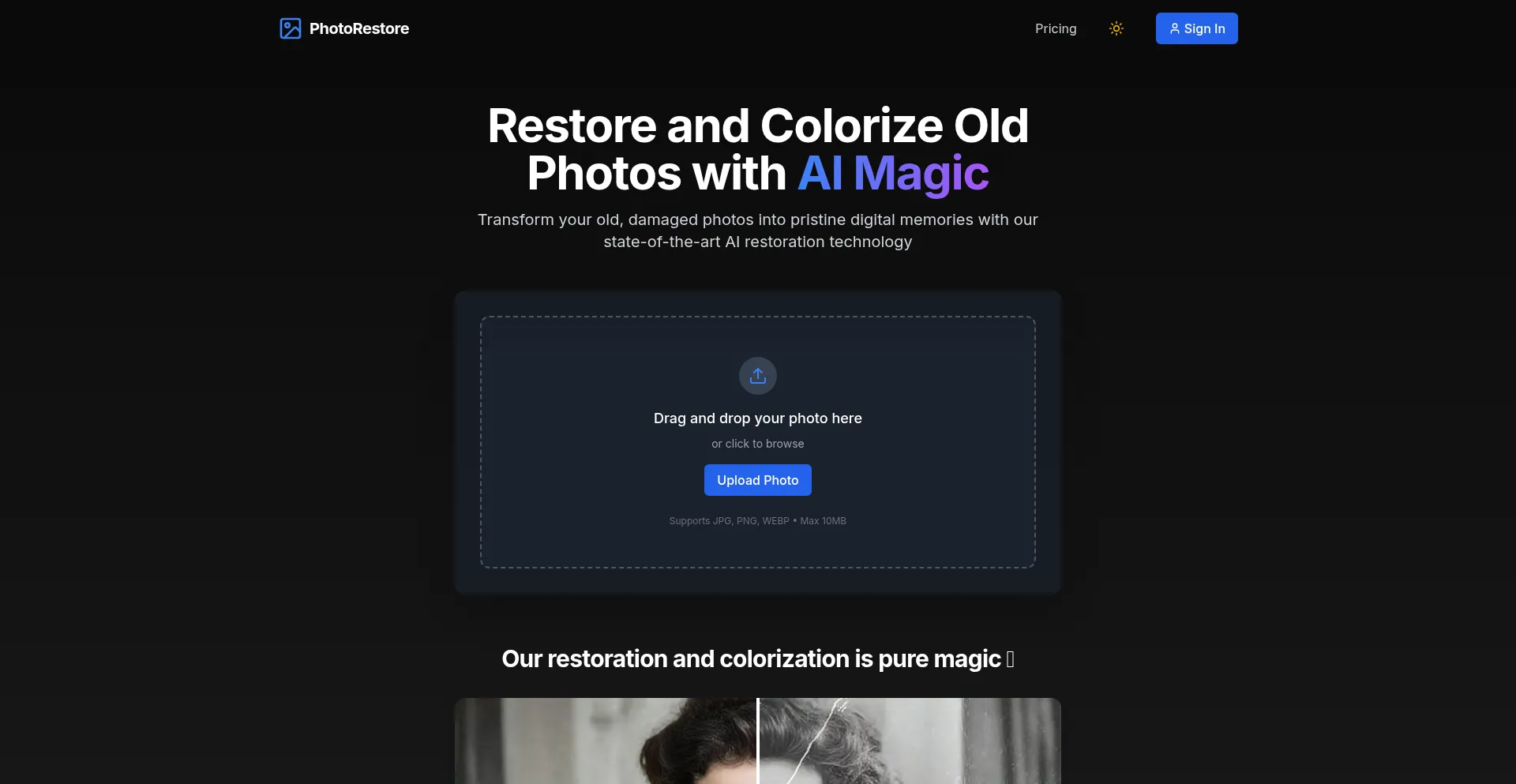 Website screenshot of Photorestore.pro