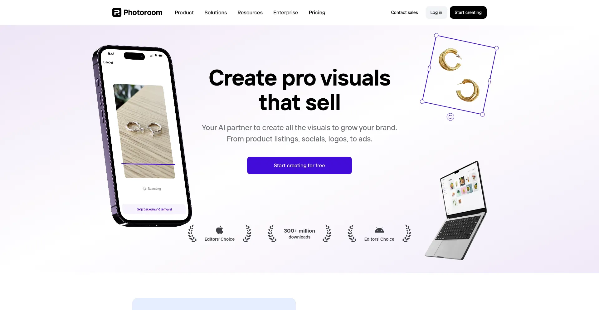 Website screenshot of Photoroom.com