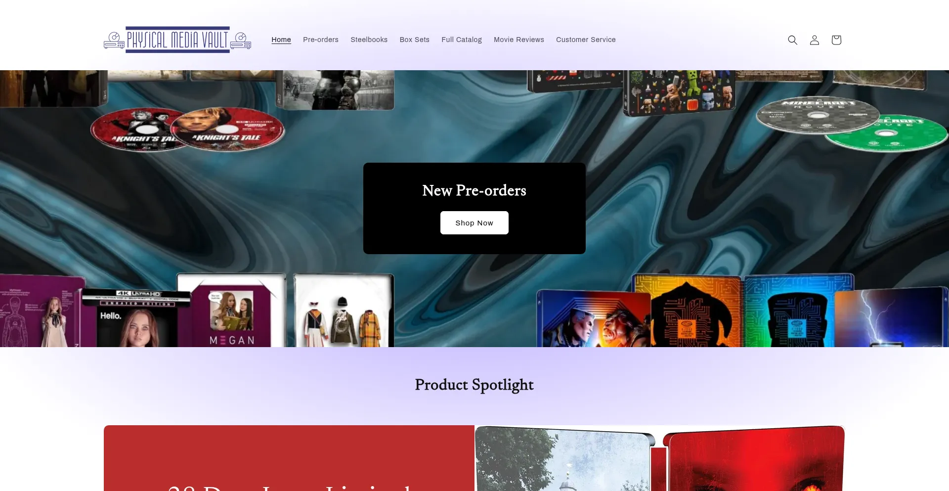 Website screenshot of Physicalmediavault.com