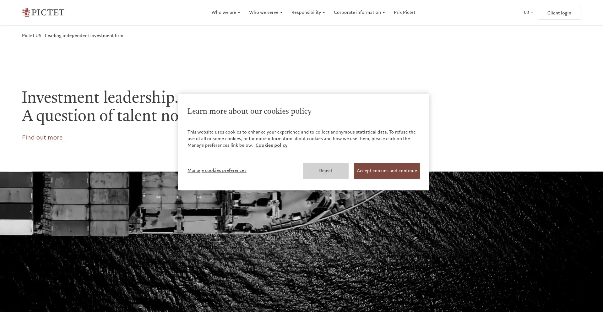 Website screenshot of Pictet.com
