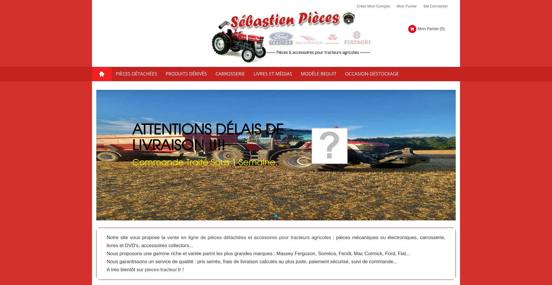 Website screenshot of Pieces-tracteur.fr