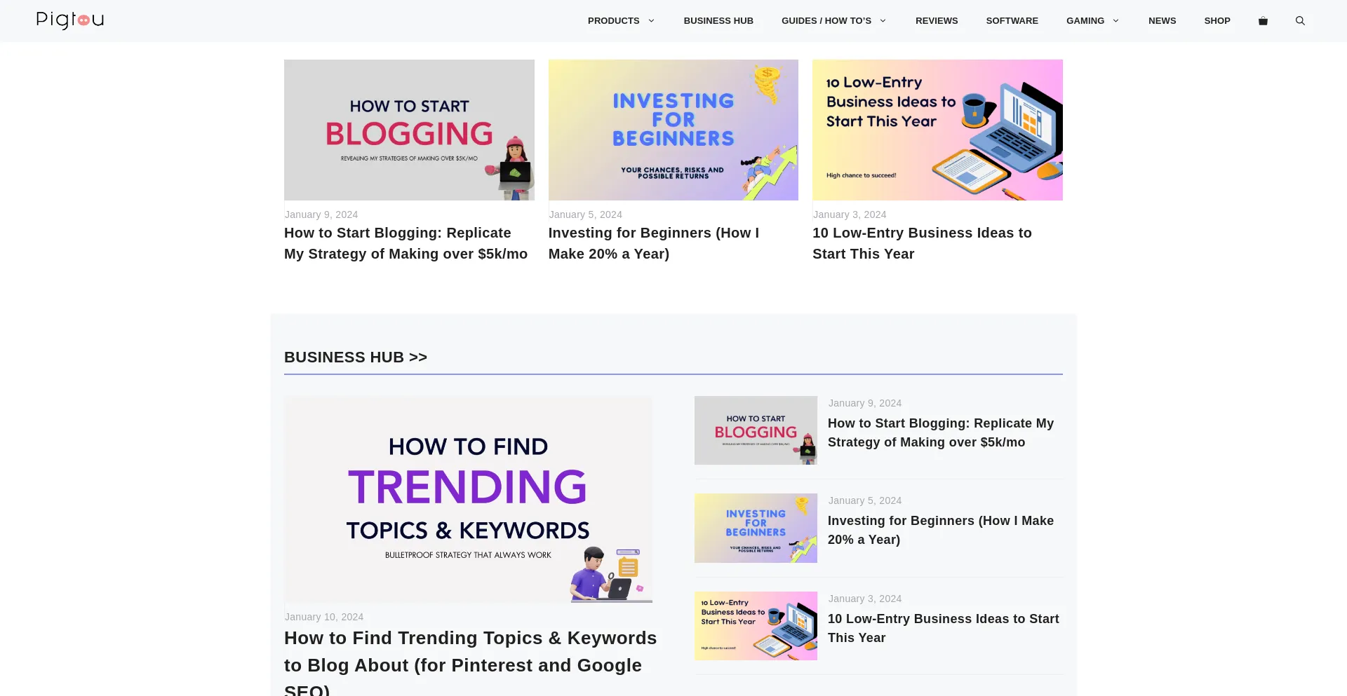 Website screenshot of Pigtou.com