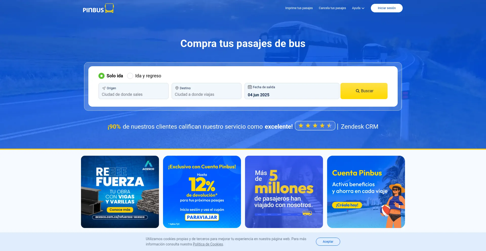 Website screenshot of Pinbus.com
