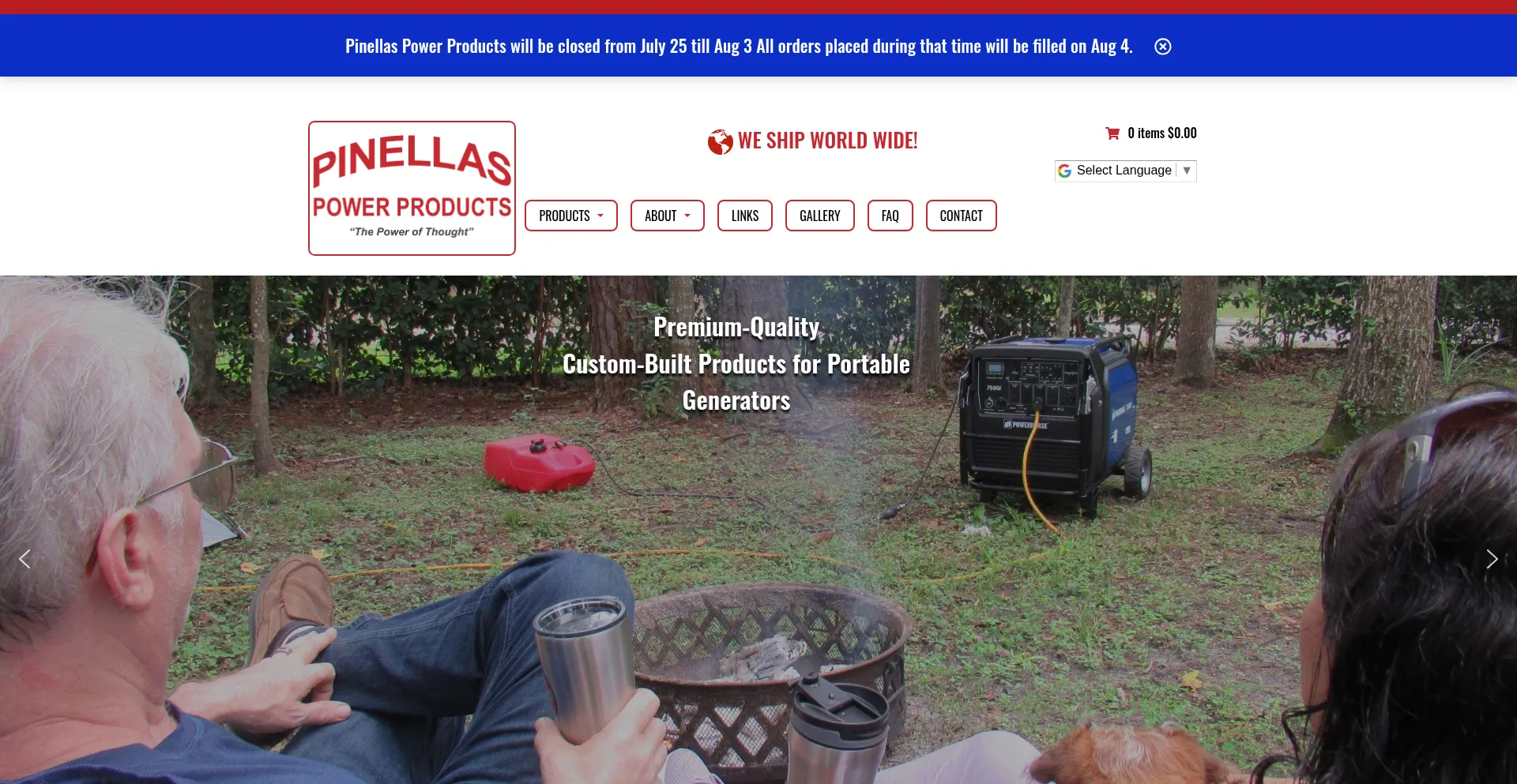 Website screenshot of Pinellaspowerproducts.com