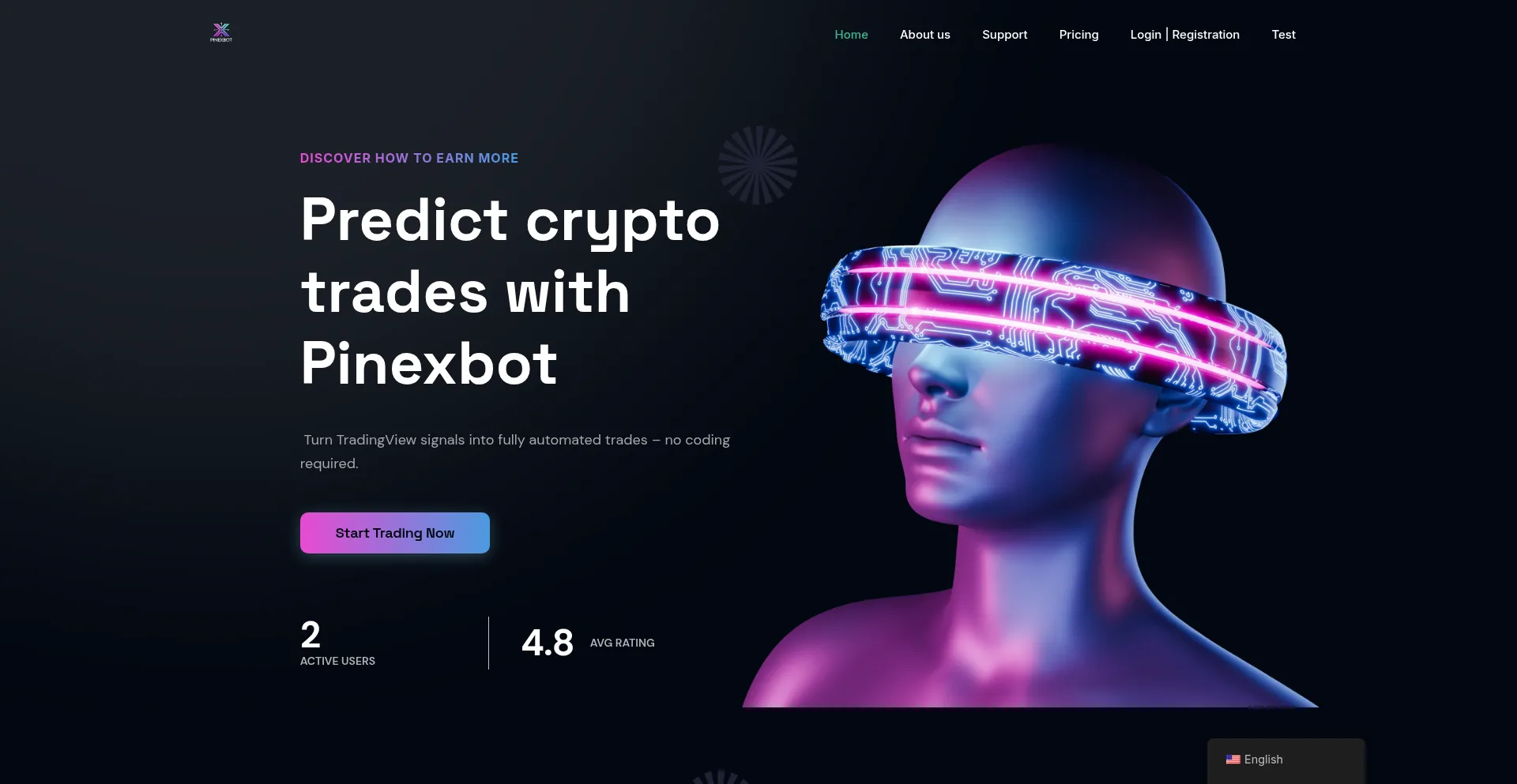 Website screenshot of Pinexbot.com