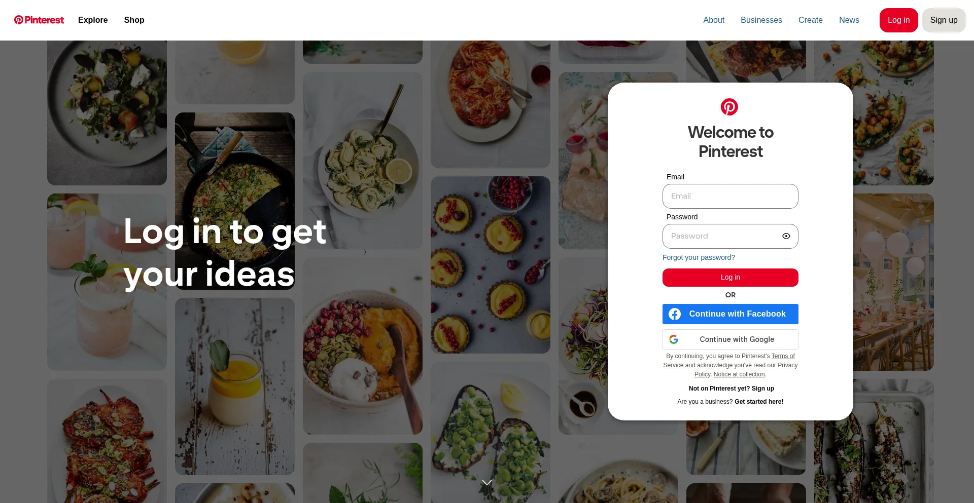 Website screenshot of Pinterest.ca