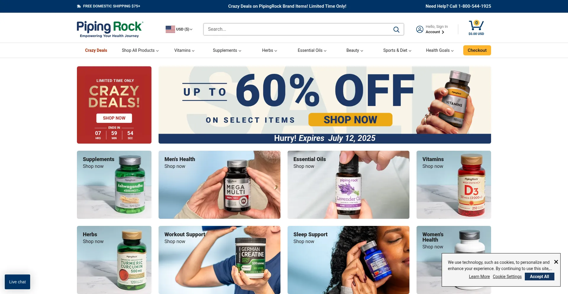 Website screenshot of Pipingrock.com