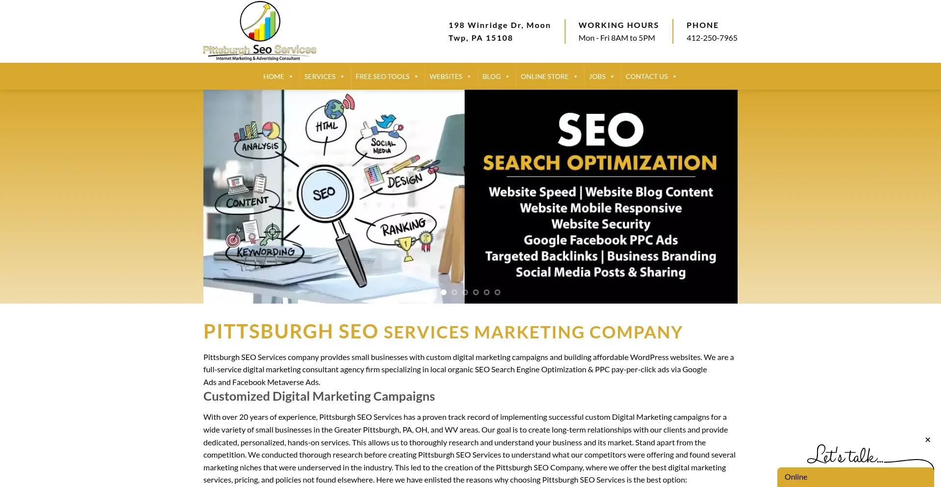 Website screenshot of Pittsburghseoservices.com