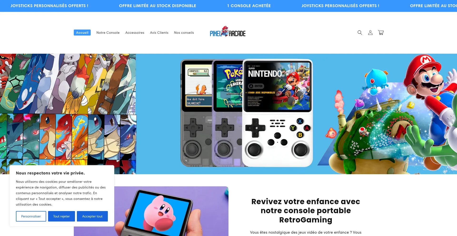 Website screenshot of Pixelarcade.fr