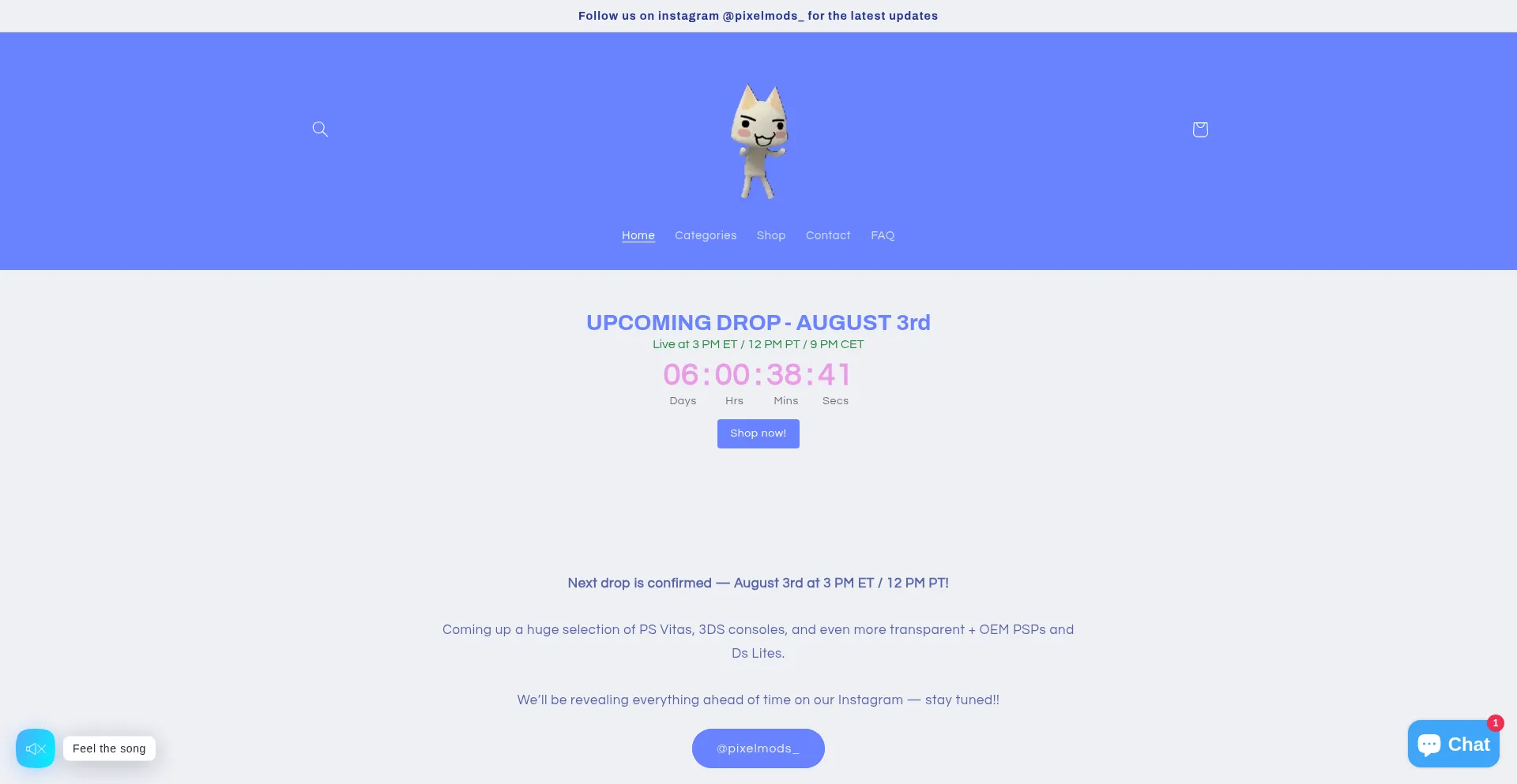 Website screenshot of Pixelmods.shop