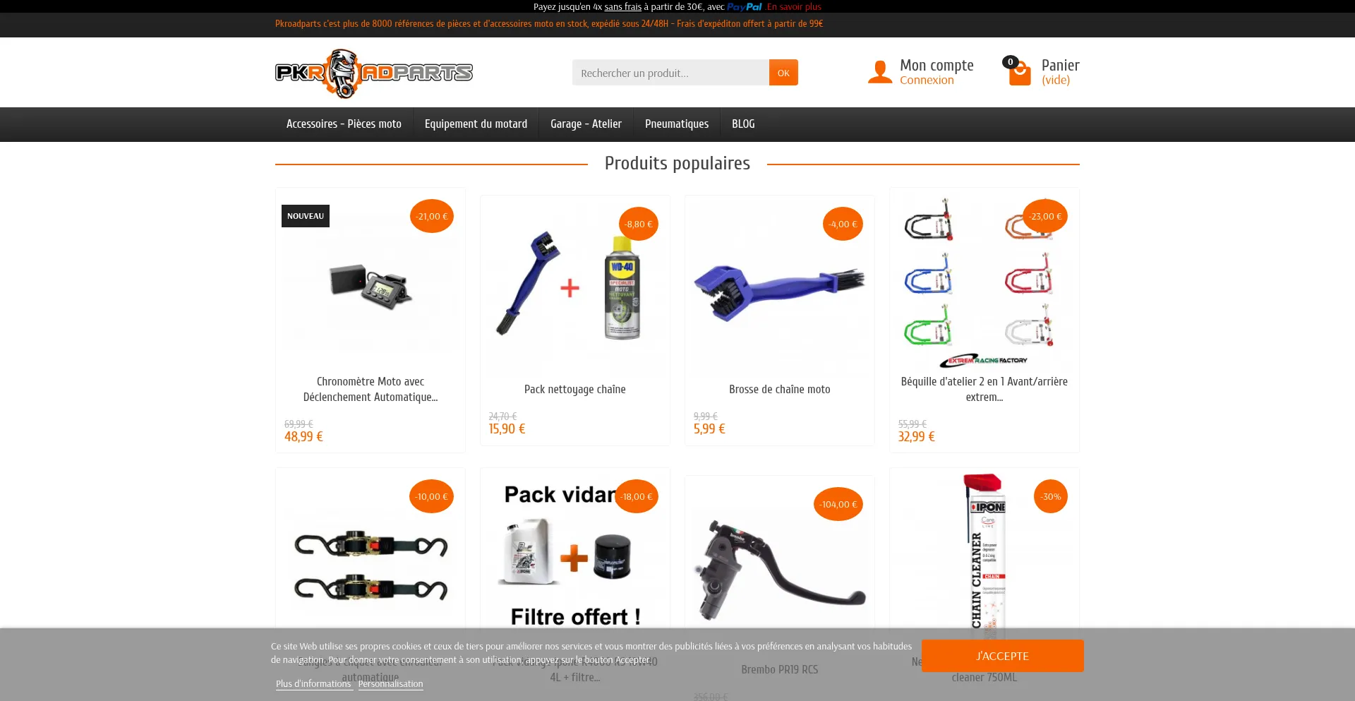 Website screenshot of Pkroadparts.com