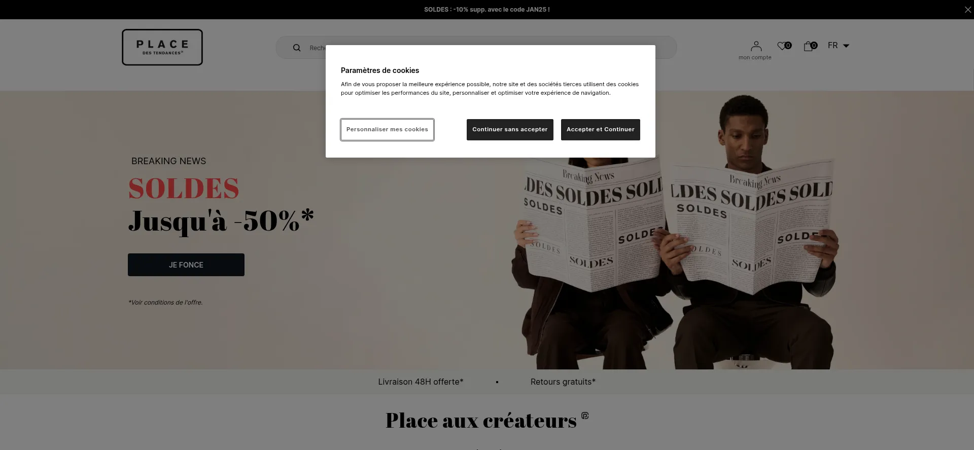 Website screenshot of Placedestendances.com