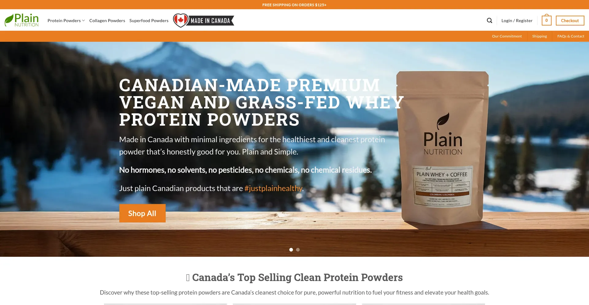 Website screenshot of Plainnutrition.ca