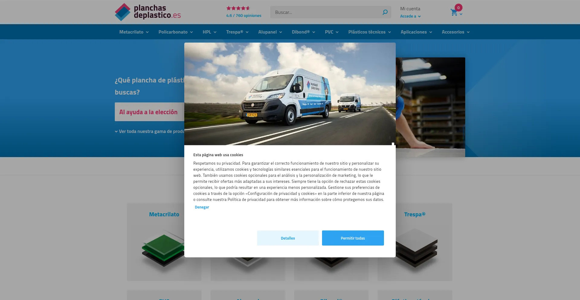 Website screenshot of Planchasdeplastico.es