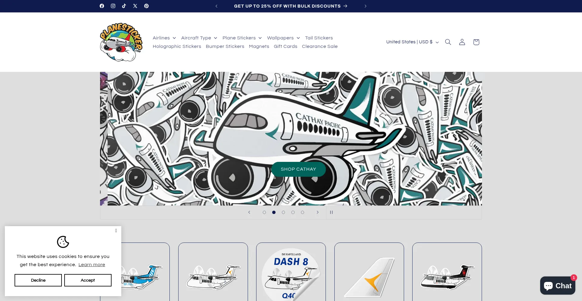 Website screenshot of Planesticker.com
