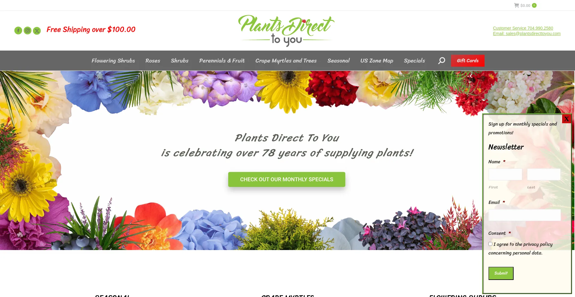 Website screenshot of Plantsdirecttoyou.com