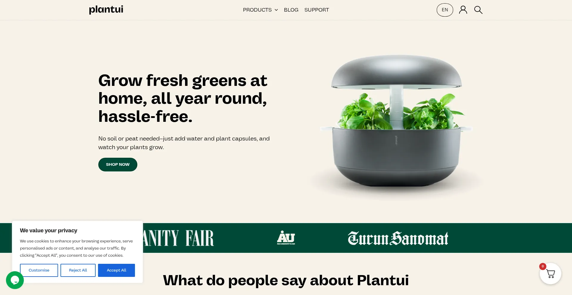 Website screenshot of Plantui.io