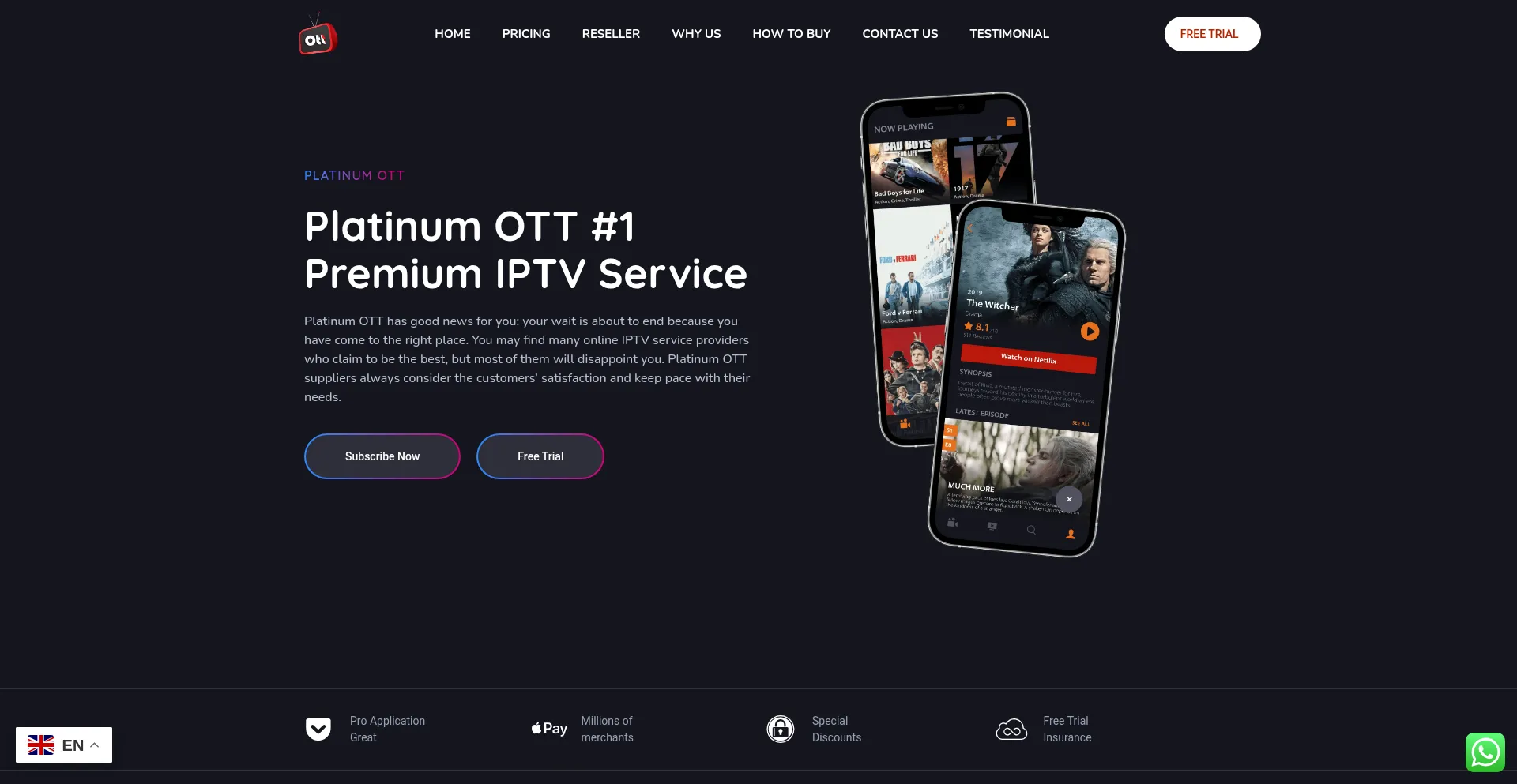Website screenshot of Platinum-ott.com