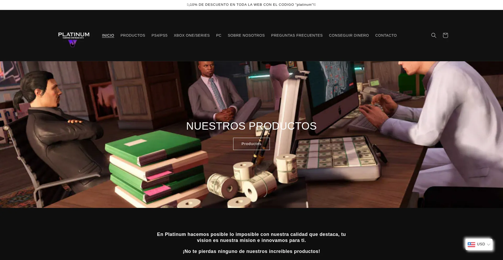 Website screenshot of Platinumgt5.com