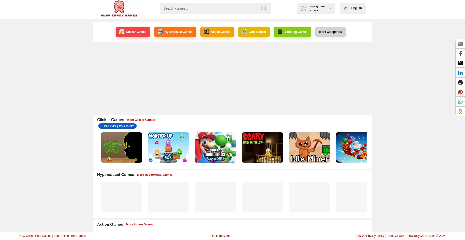 Website screenshot of Playcrazygames.com