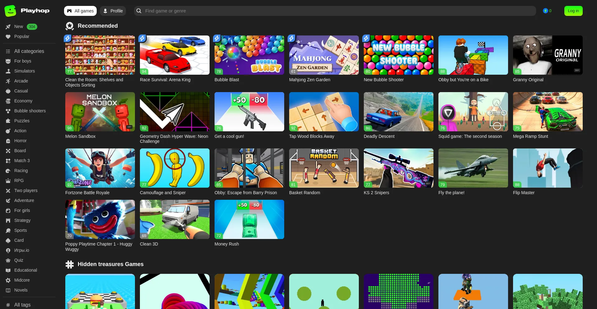 Website screenshot of Playhop.com