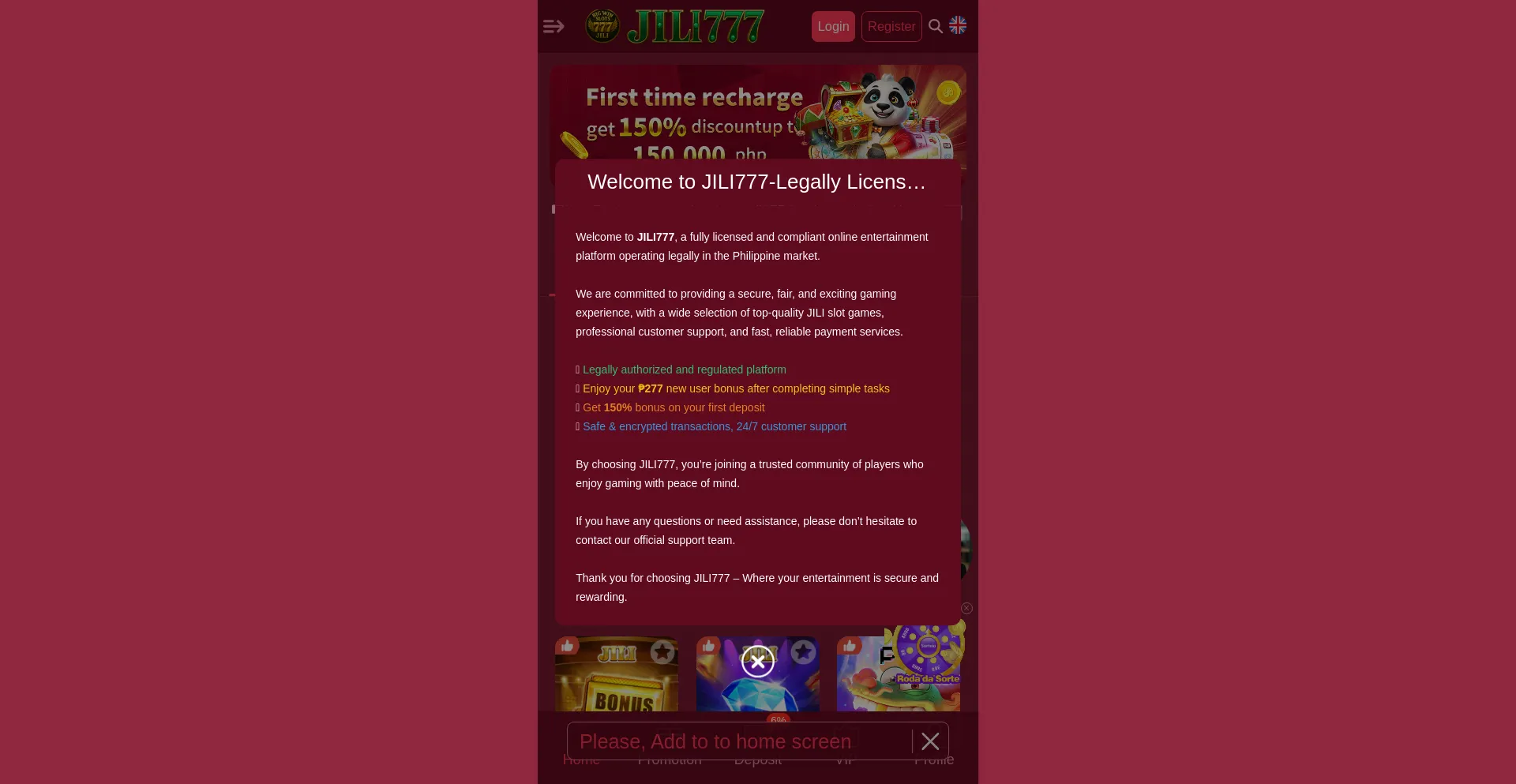 Website screenshot of Playjili777.com