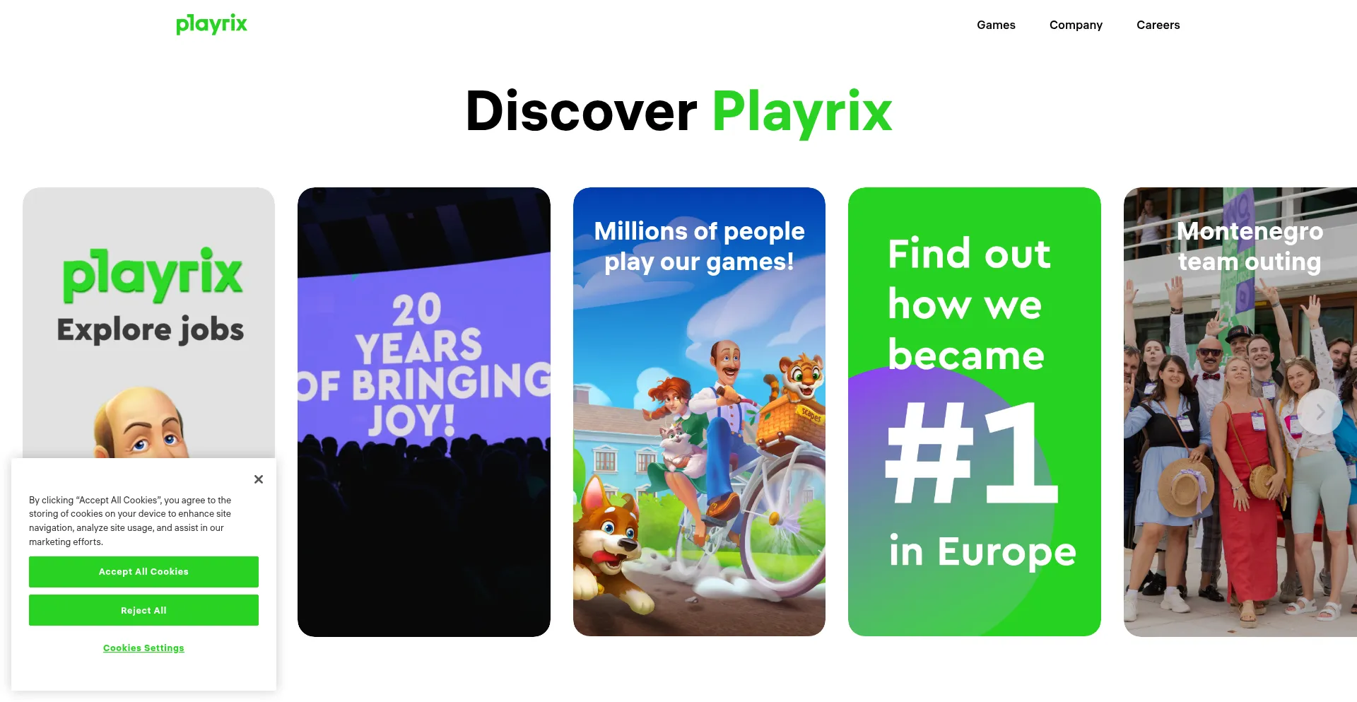 Website screenshot of Playrix.com