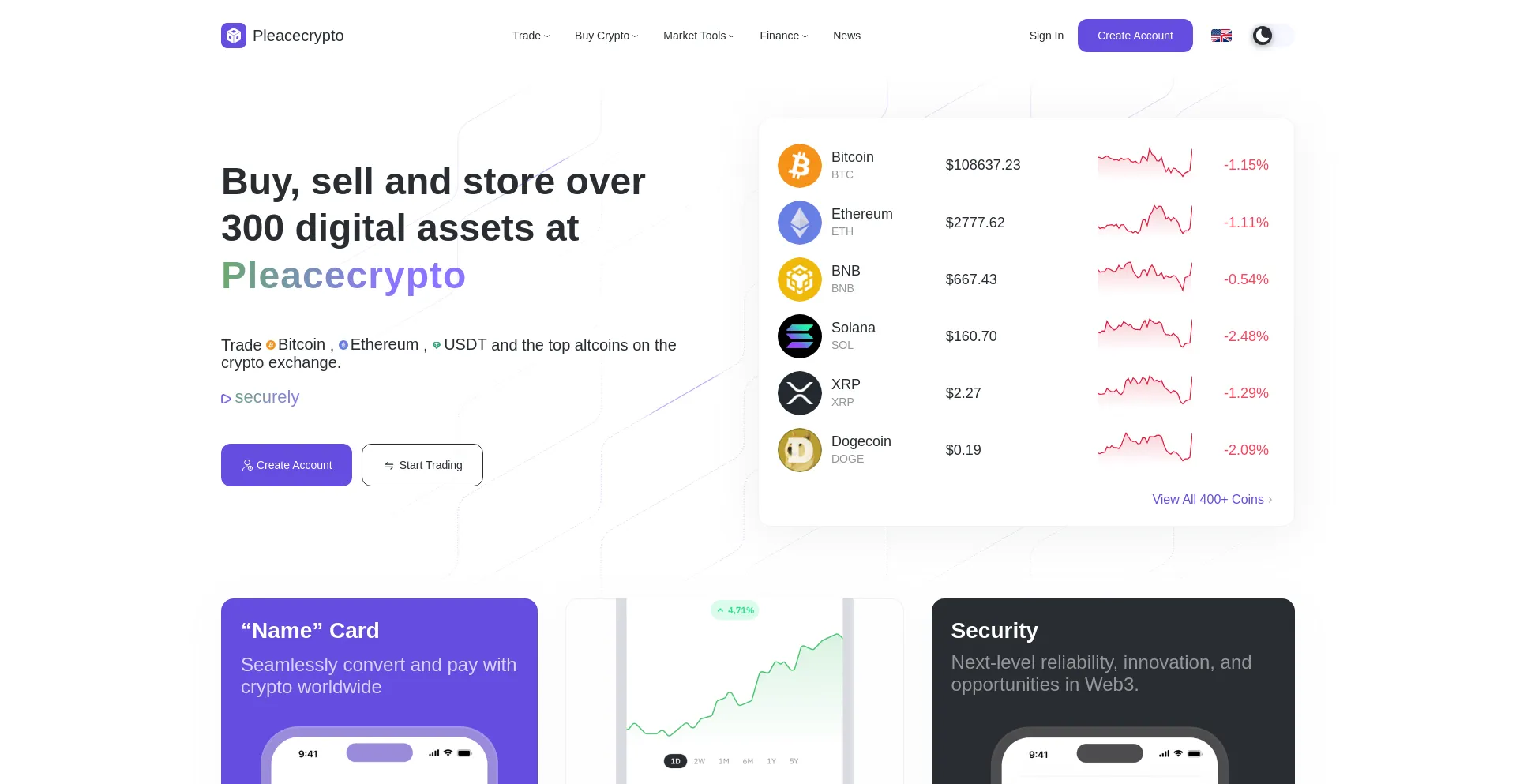 Website screenshot of Pleacecrypto.com