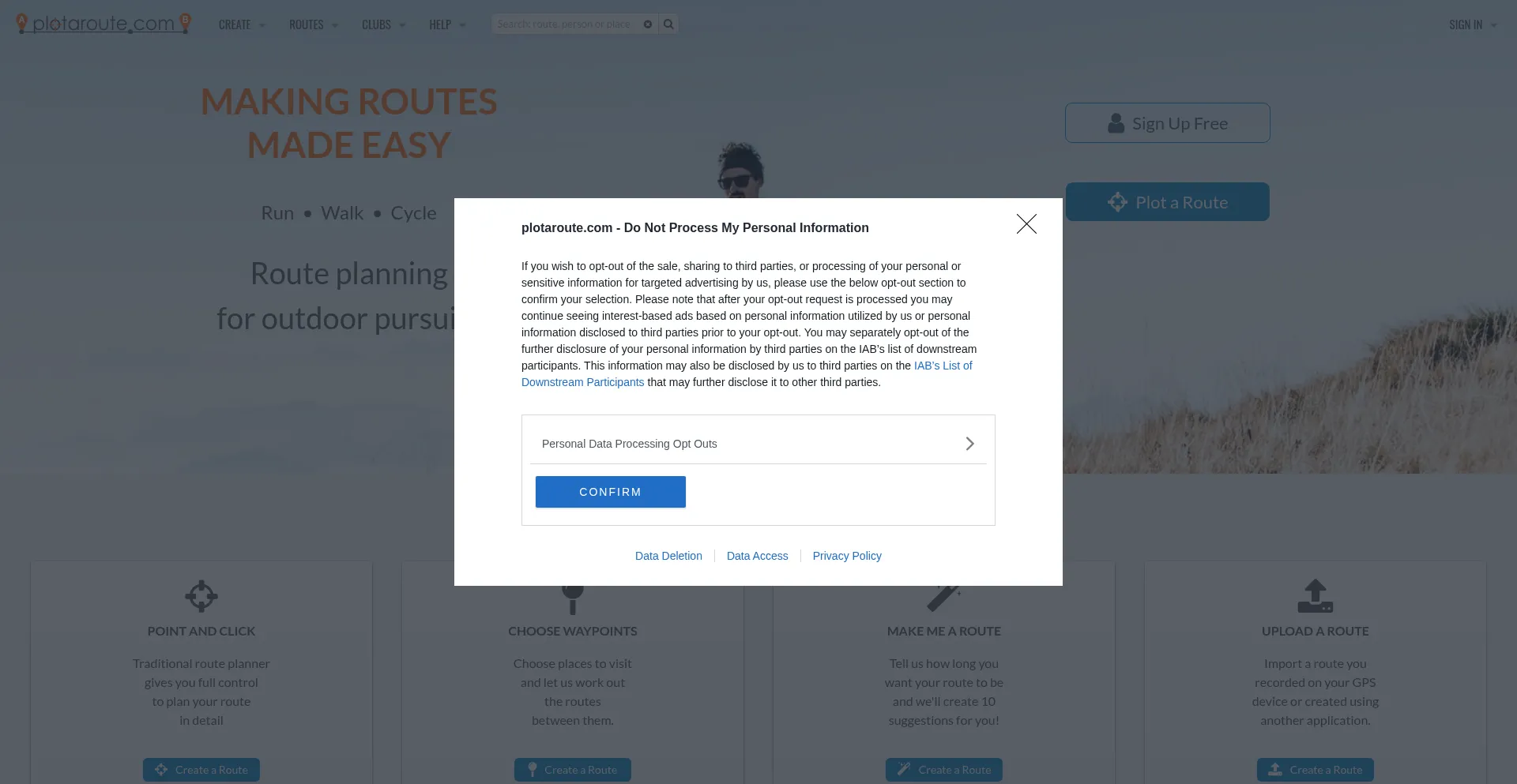Website screenshot of Plotaroute.com