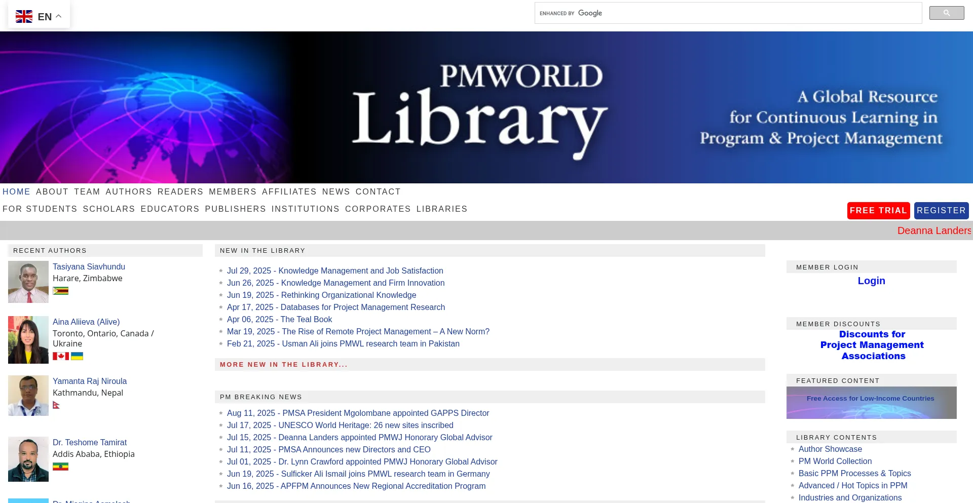 Website screenshot of Pmworldlibrary.net