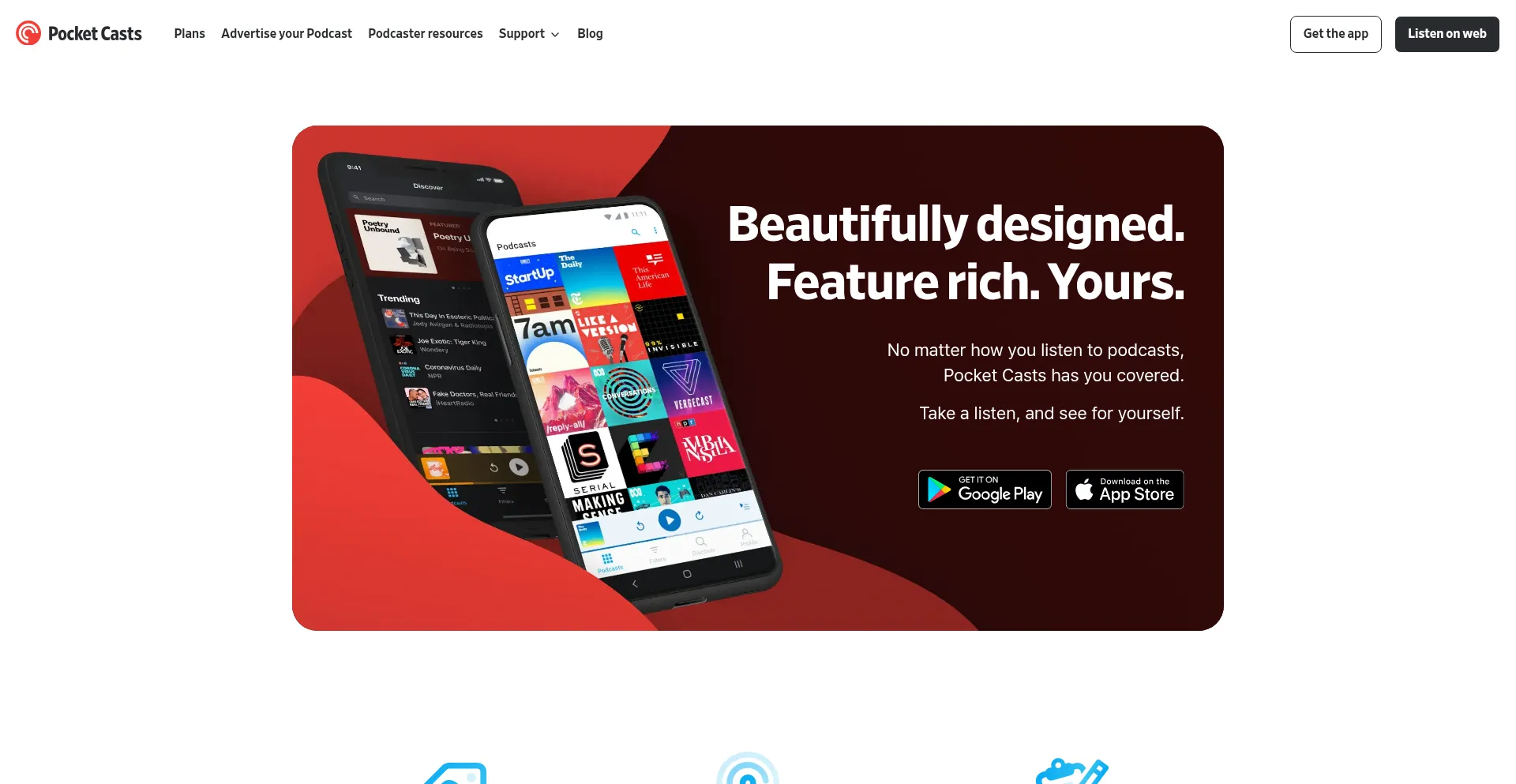 Website screenshot of Pocketcasts.com