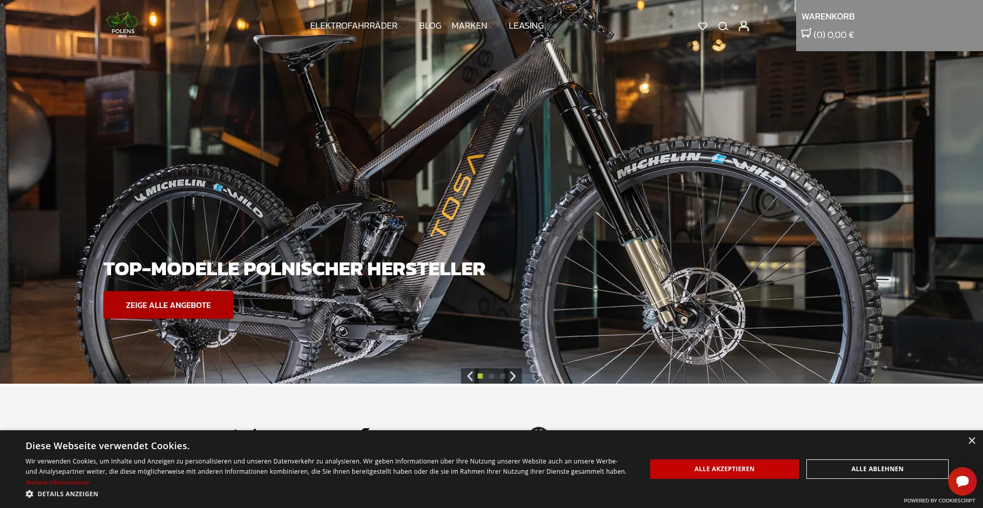 Website screenshot of Polens.bike