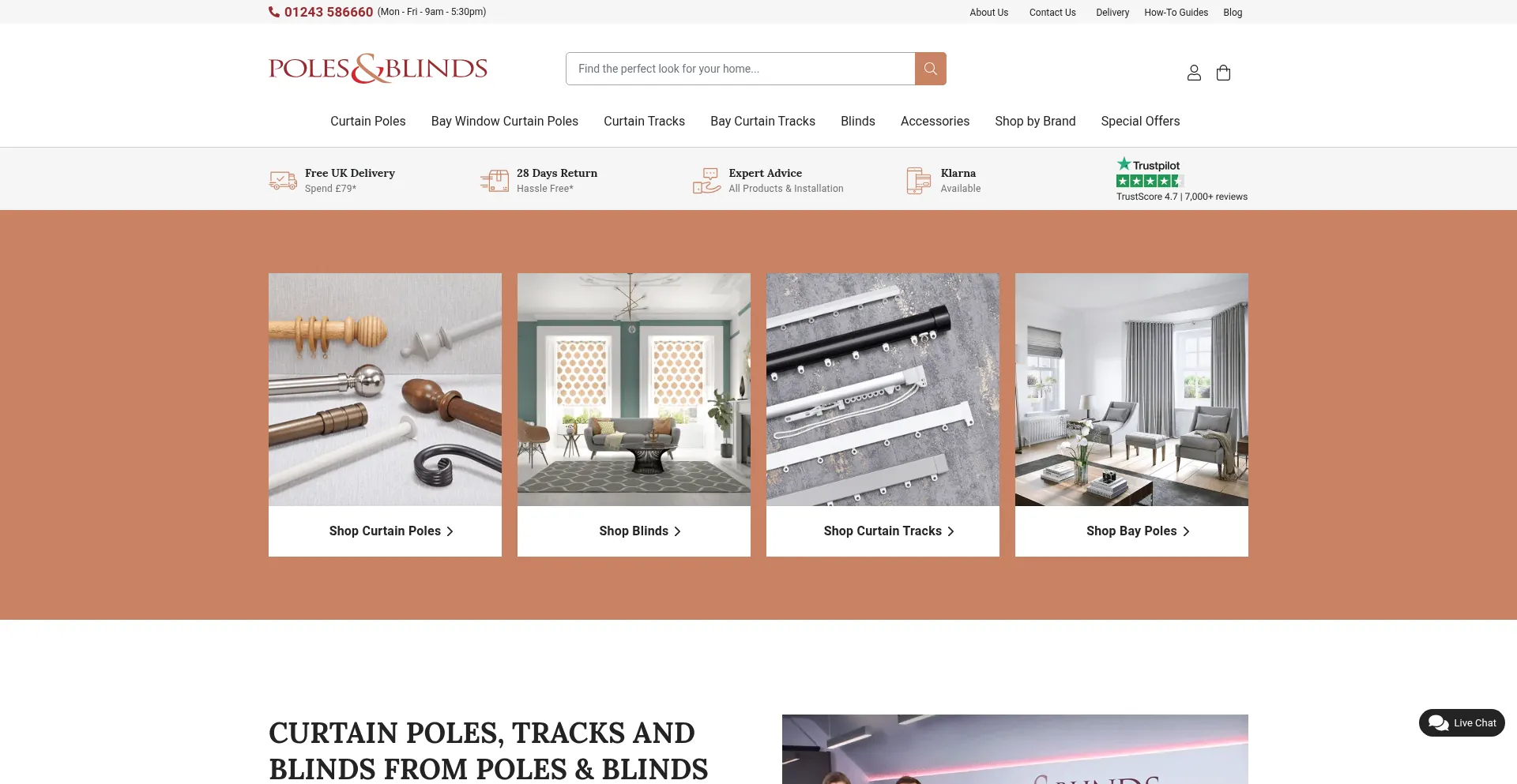 Website screenshot of Polesandblinds.com