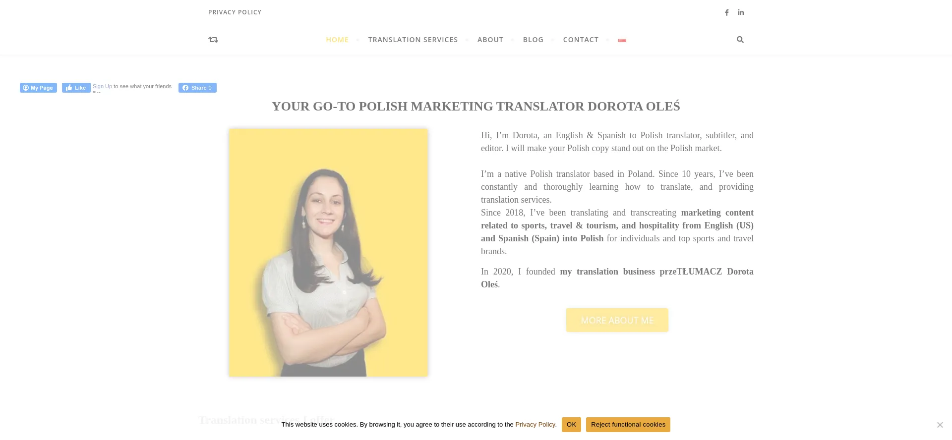 Website screenshot of Polishmarketingtranslator.com