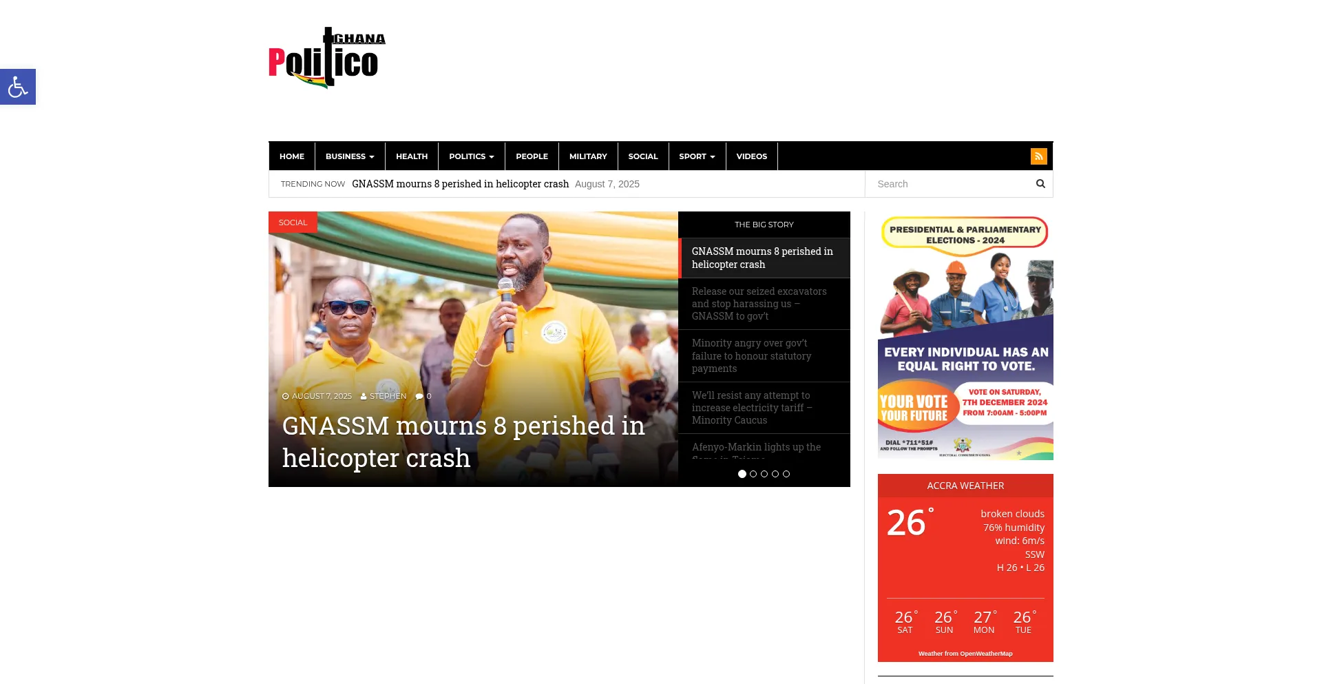 Website screenshot of Politicoghana.com