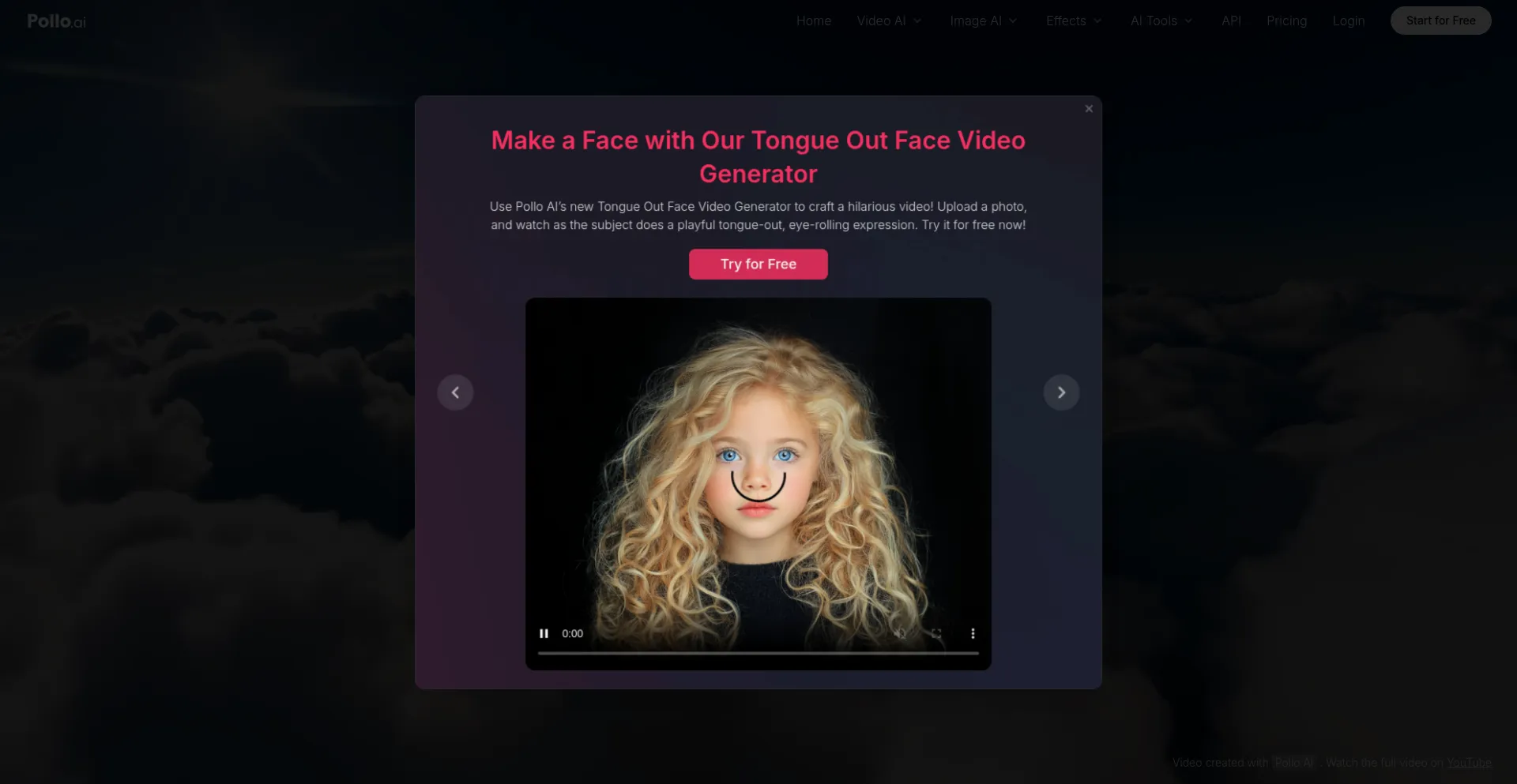 Website screenshot of Pollo.ai