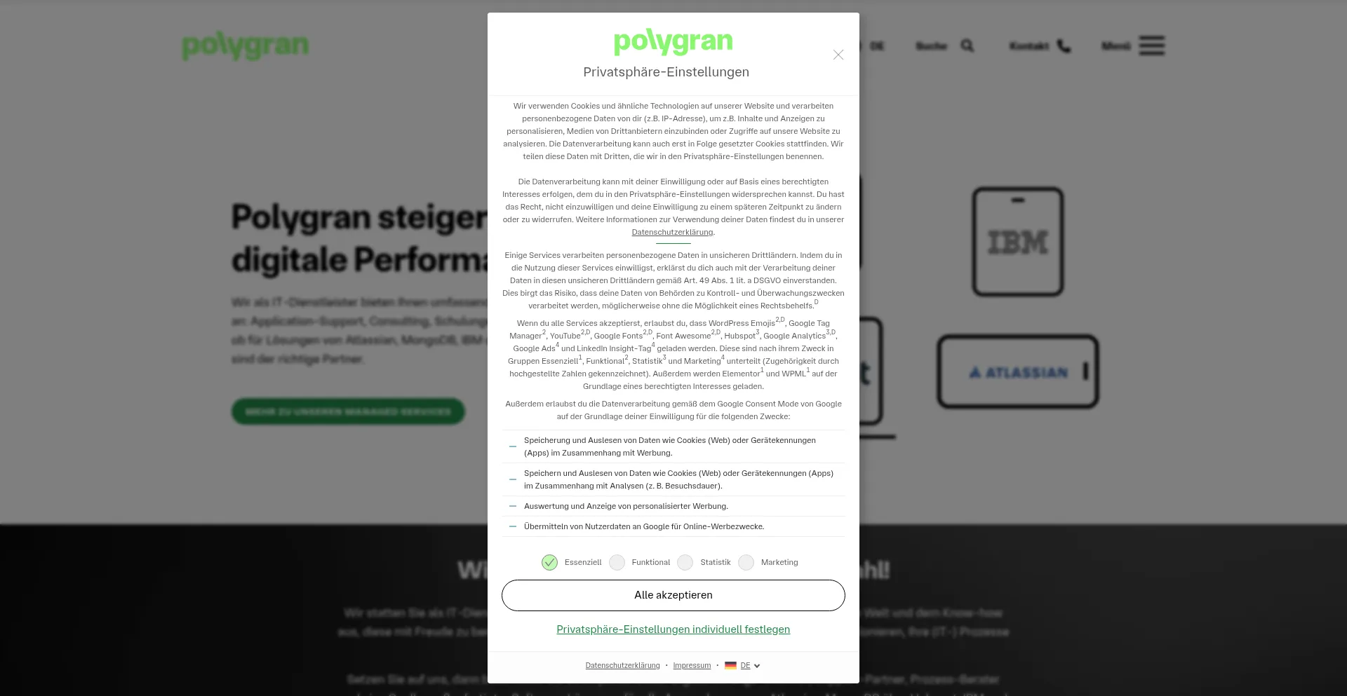 Website screenshot of Polygran.de
