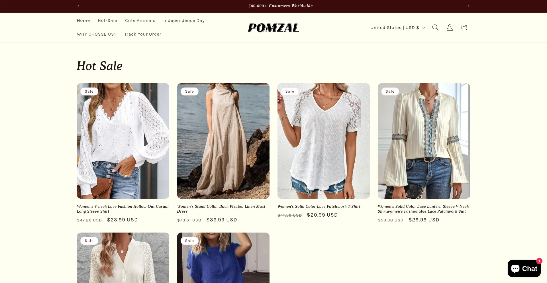 Website screenshot of Pomzal.com