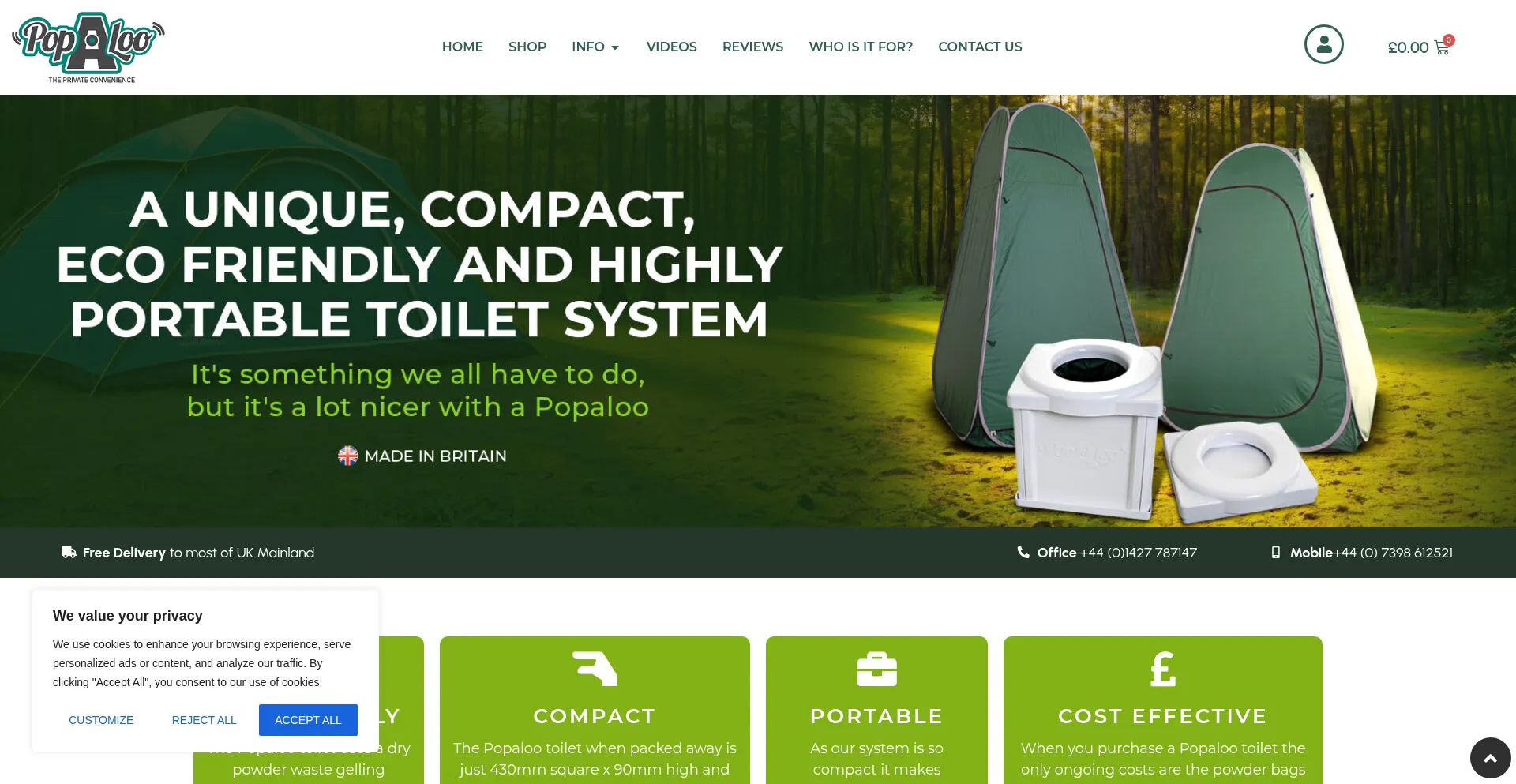 Website screenshot of Popaloo.co.uk