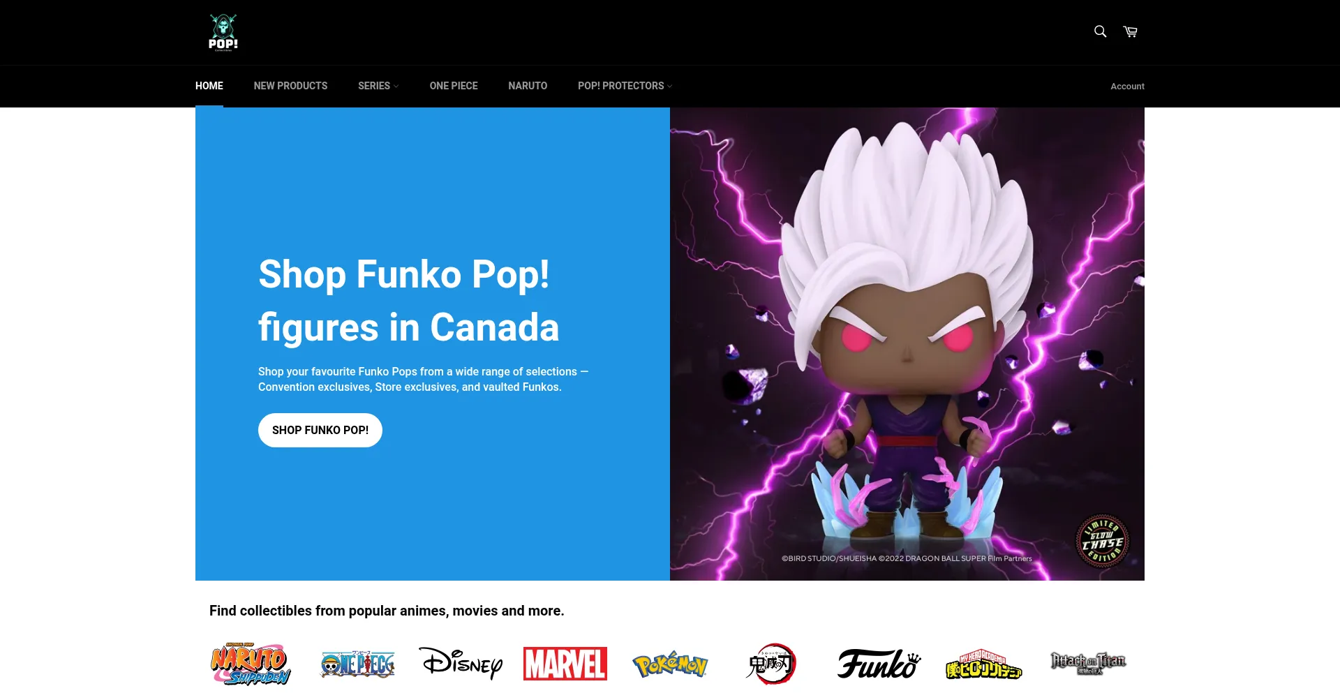 Website screenshot of Popcollectibles.ca