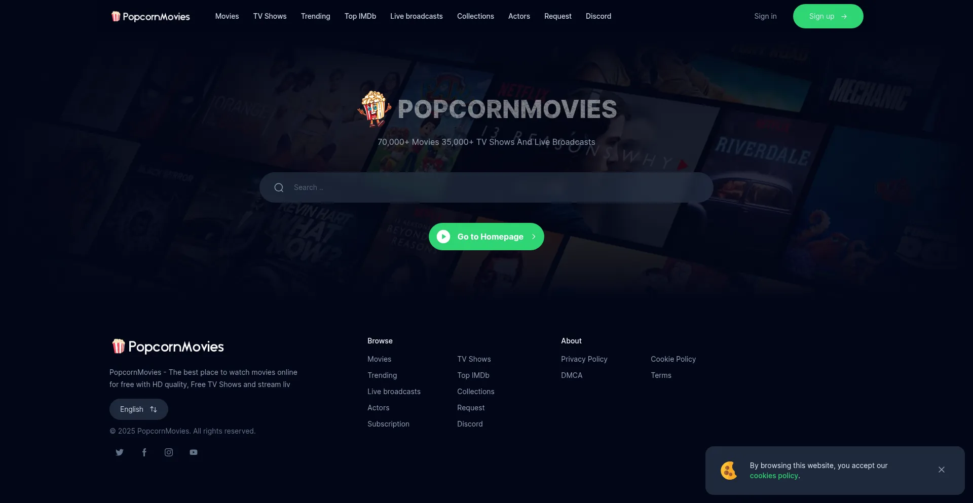 Website screenshot of Popcornmovies.org